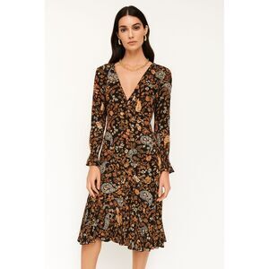 Estelle Clothing Paisley Floral Print Wrap Long Sleeve Midi Dress 2X NWOT